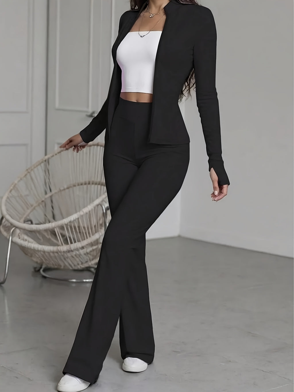 Cardigan and Trousers 2pcs Set Women Casual Solid Color Breathable Spring Fall Matching Outfit Lounge Set S-XXL