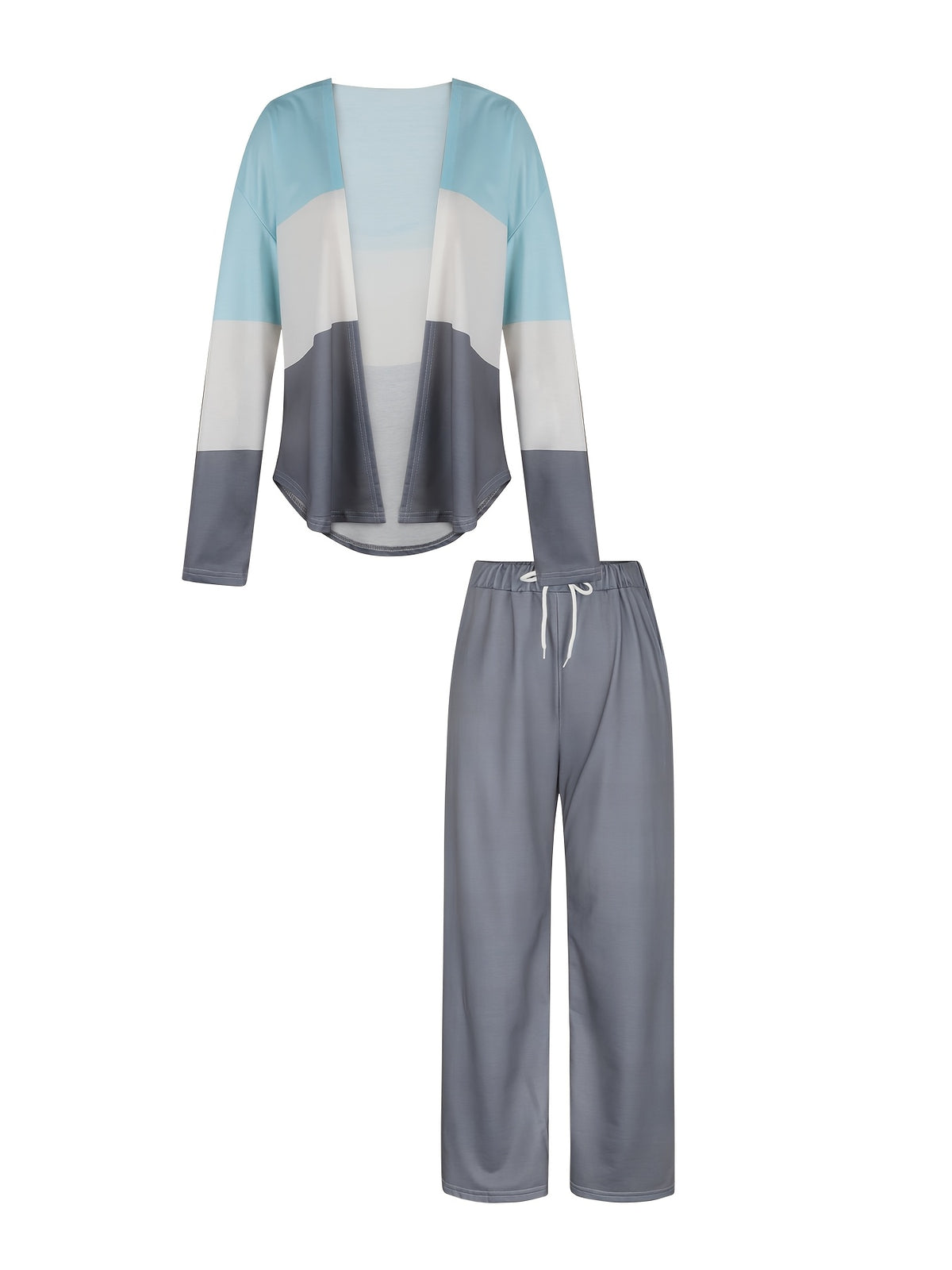 Color Block Hooded Cardigan Wide Leg Pants Lounge Set Women Casual Home Weekend Tracksuit Outfit S-XXL