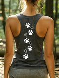 Paw Print Tank Top Women U Neck Heart Print Casual Spring Summer Sleeveless Top S-XXL