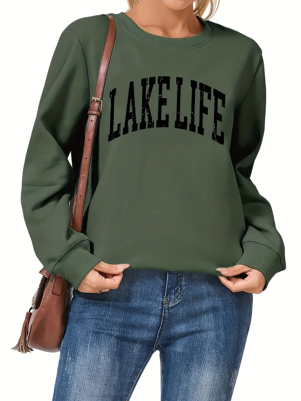 Love Life Letter Print Sweatshirt Women Round Neck Long Sleeve Casual Loose Pullover White Top Spring Fall