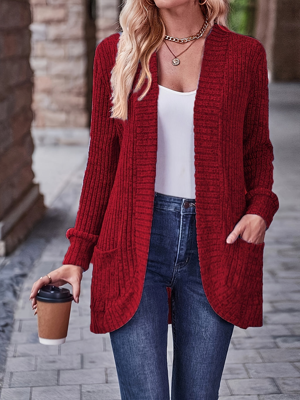 Cardigan Collar Loose Blouse Women Knit Pocket Long Sleeve Solid Color Casual Elegant Top 10 Colors Stretch Everyday Wear S-XXL