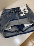 Y2K High Waist Denim Mini Skirt Slim Fit Sexy Hip Hugging Hot Pants Style High Elasticity Unique Pocket Blue Women