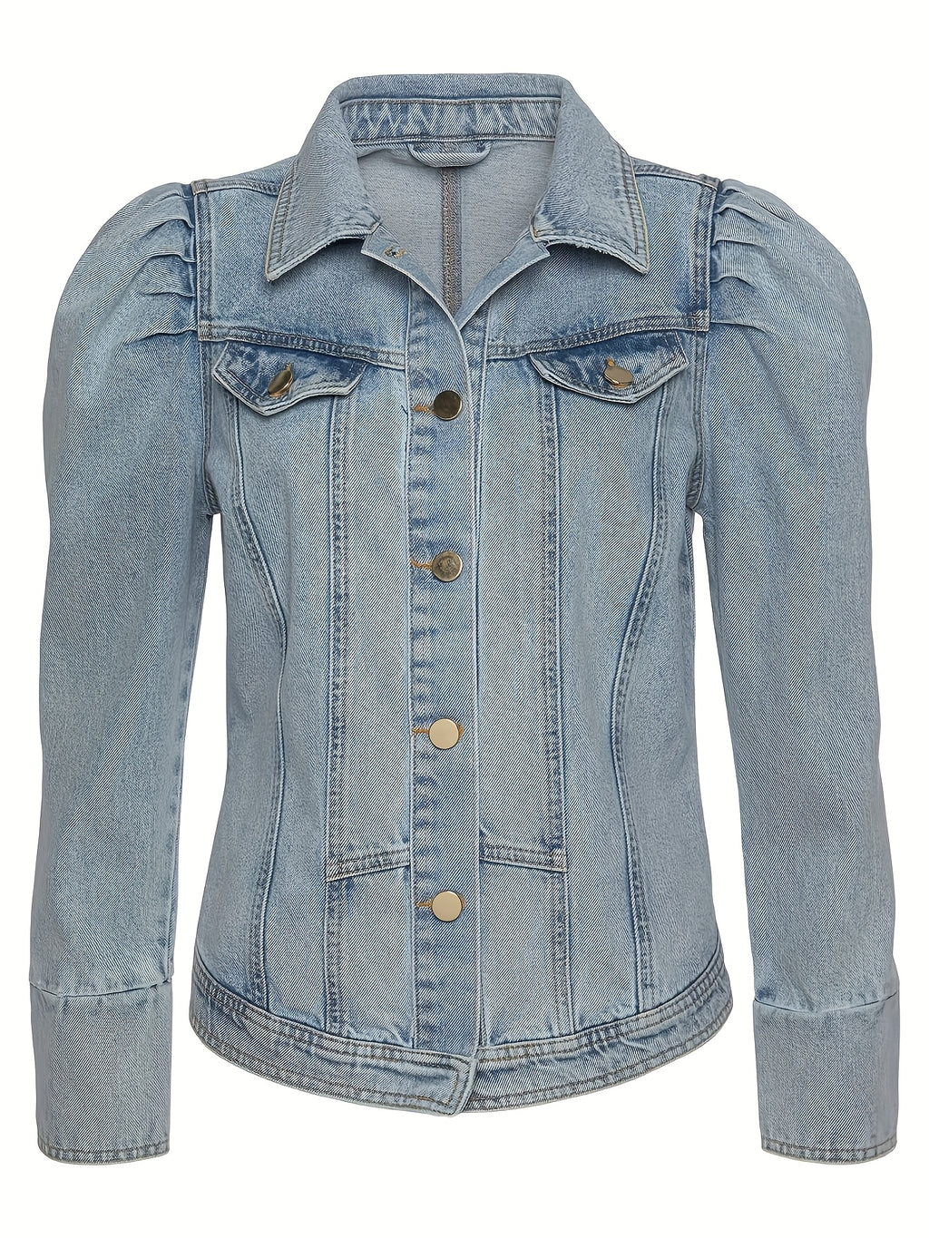 Puff Sleeve Denim Jacket Women French Romantic Light Blue Button Front Regular Fit Long Sleeve Autumn Winter Valentine Special Occasion XS-XXL