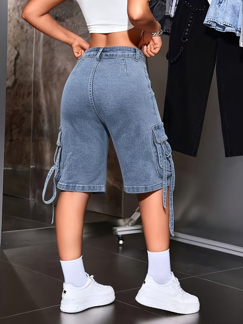 Korean Style Loose Casual Denim Shorts for Women - Drawstring Waist Built-In Zipper, Simple Solid Color Versatile Jean Shorts for Commute Home Outings Spring Summer