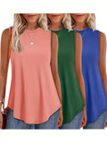 3 Piece Set Women Casual Loose Printed Sleeveless Vest - Round Neck Waist Design, European American Fashion, Breathable Lightweight Fabric, Spring Summer Chic Outfit