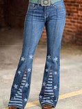 Star Print Slim Fit Flare Jeans for Women - Ankle Patchwork Stretch Denim, Stylish Wide-Leg Flared Pants for Casual & Going Out Outfits