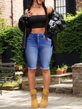 Bermuda Denim Shorts Women Mid Rise Roll Cuff Stretch Jean Shorts Casual Summer Versatile Daily Wear