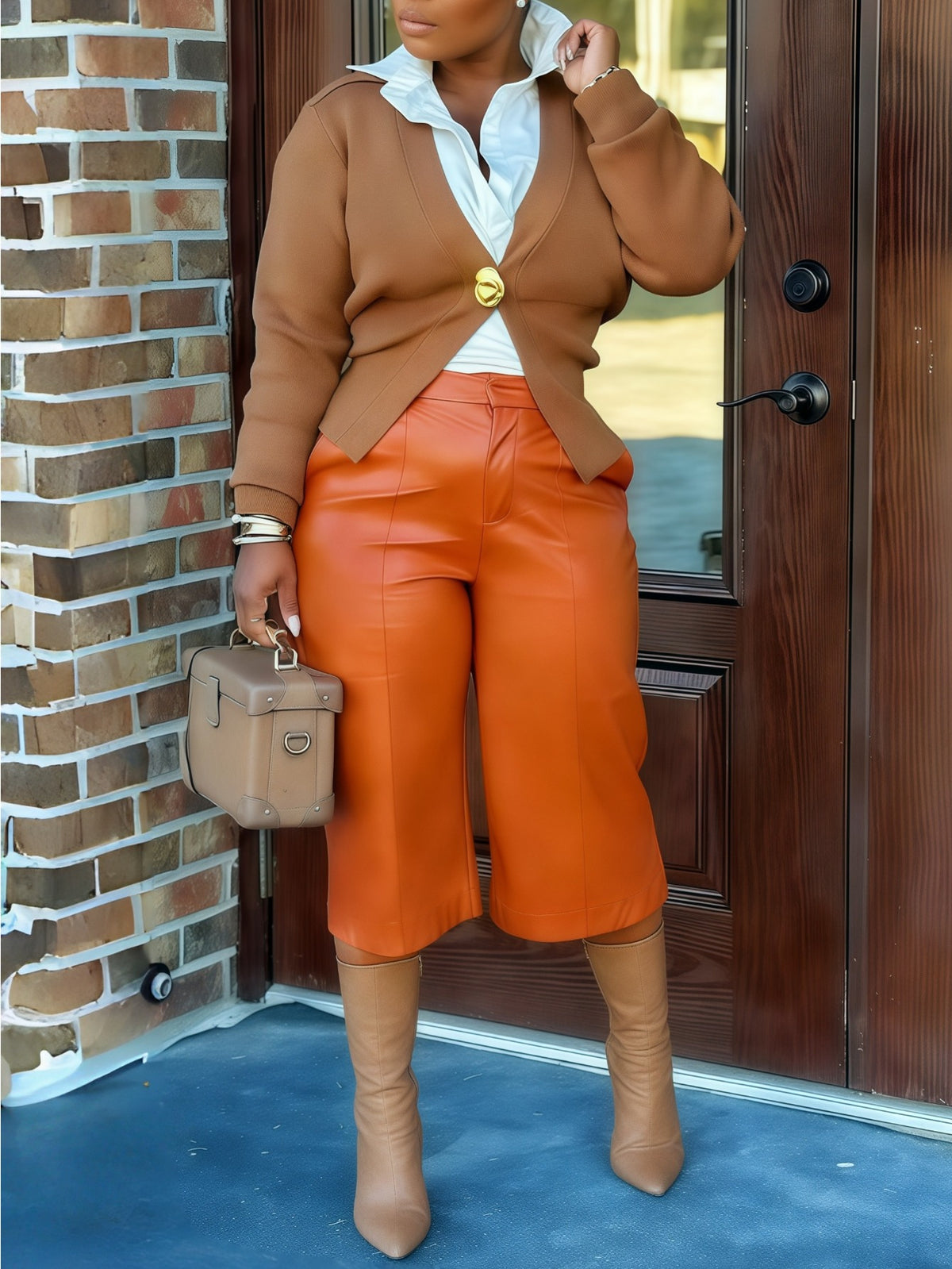 Vegan Leather Wide Leg Pants Women High Waist Cropped Flare Pants Retro Chic Commute Style Sleek Texture Relaxed Fit Rose Red