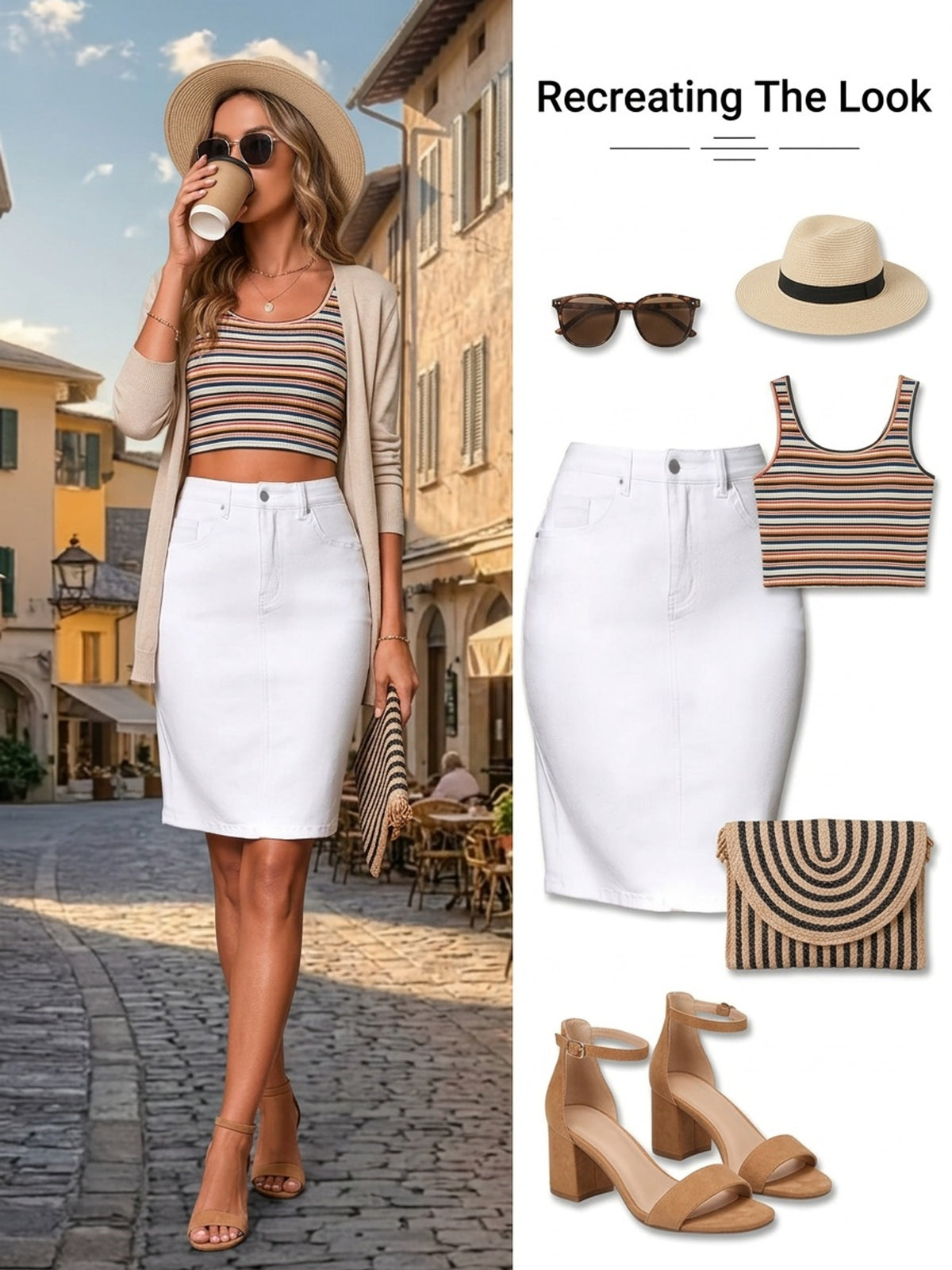 Women Stretch Denim Bodycon Skirt High Waisted Knee Length Back Slit Multi-Stitch Casual Dressy Spring Summer Fall