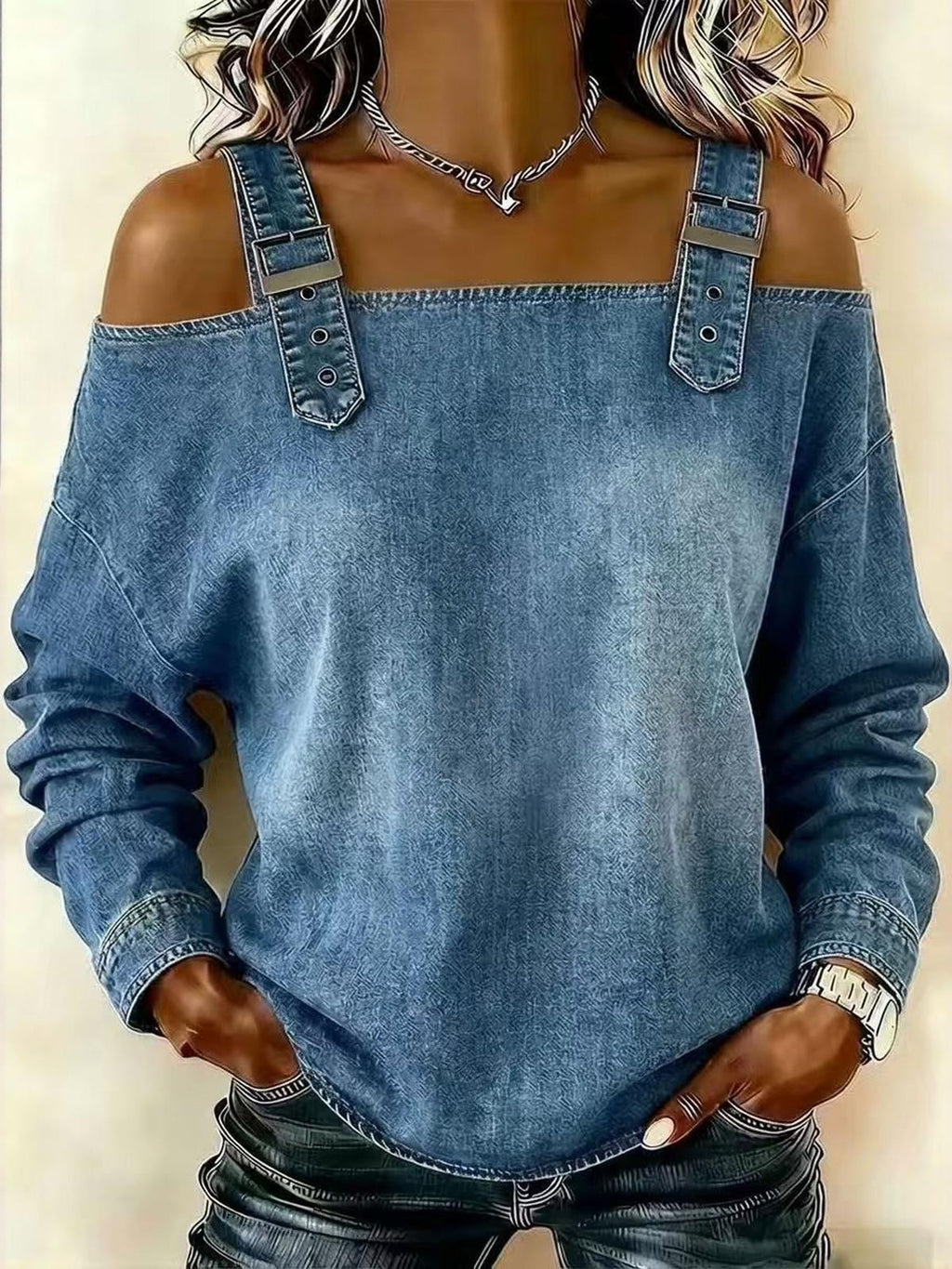 Off-Shoulder Long Sleeve Camisole Top Women Spaghetti Strap Elegant Casual Polyester Daily Vacation Commute Top S-XXXL