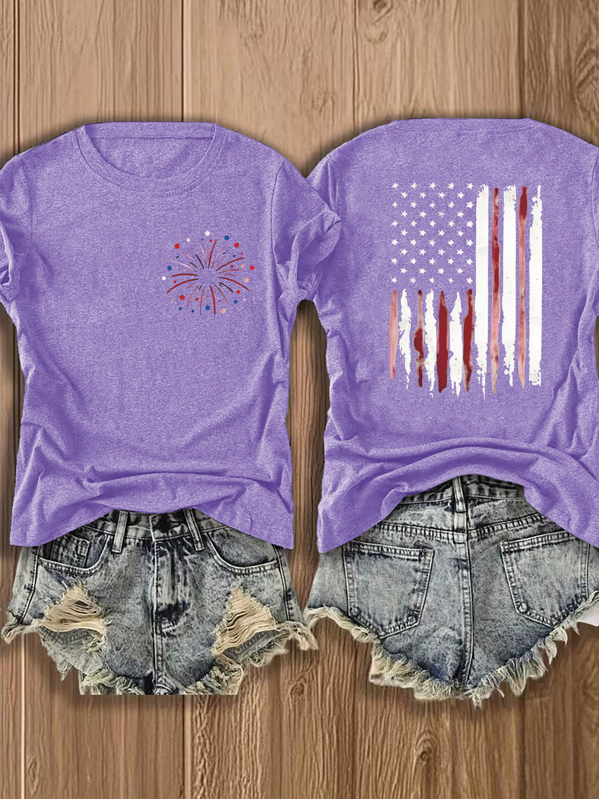 American Flag Print T-Shirt Women Patriotic Graphic Tee Short Sleeve Crew Neck | Fireworks USA Print Lightweight Breathable Top for 4th of July Summer Daily Wear