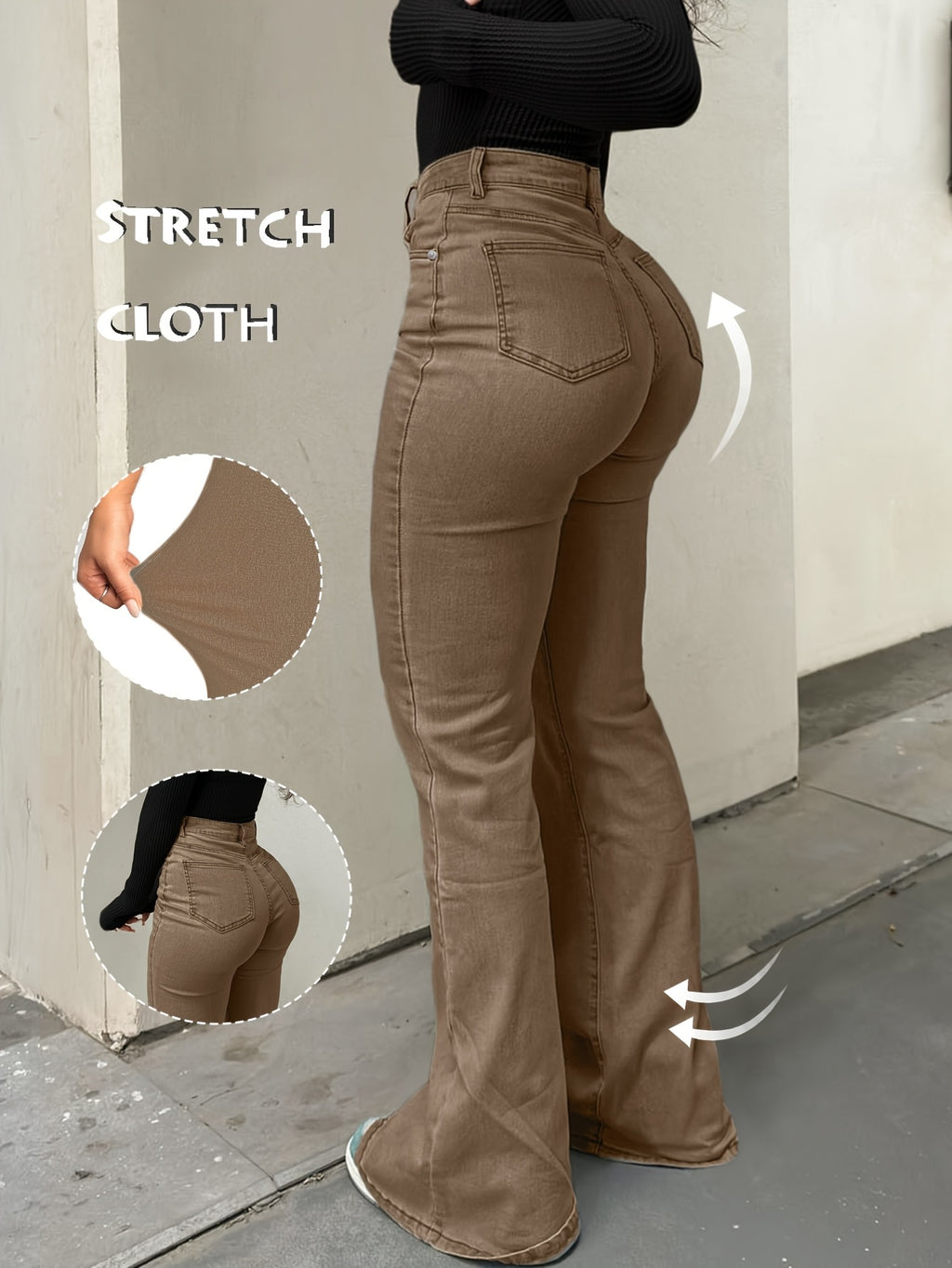 Women's Y2K Straight Leg Denim Pants High Elastic Vintage Street Style Solid Color Long Jeans Versatile Trendy Fashion Bottoms