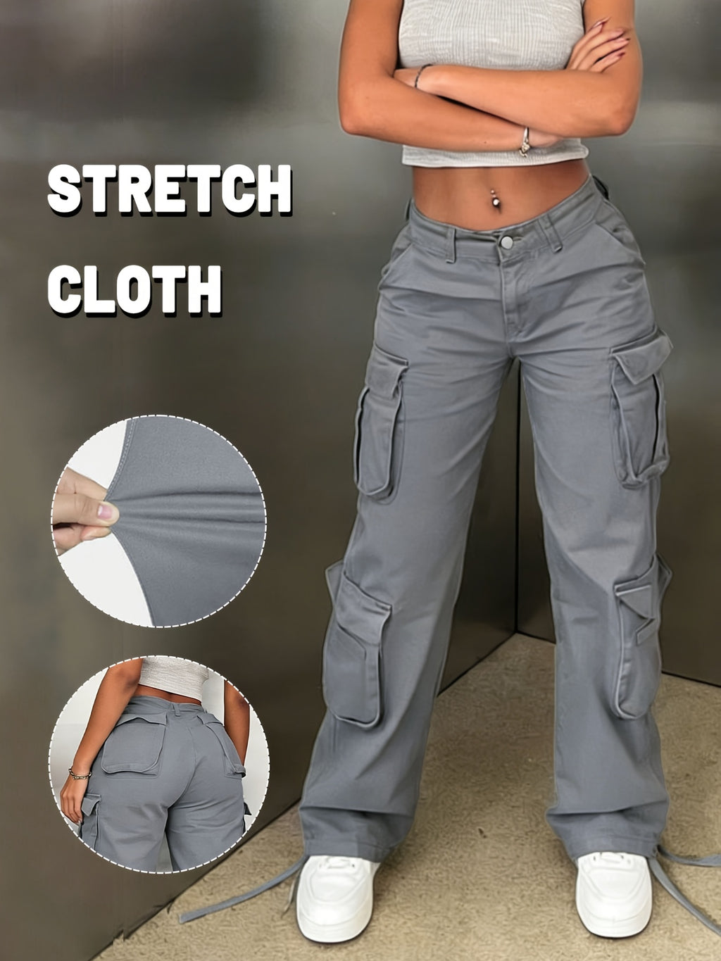 Women's Y2K Cargo Pants Multi-Pocket Street Style Wide Leg Trousers Retro Washed S-XXL | Mira Roam