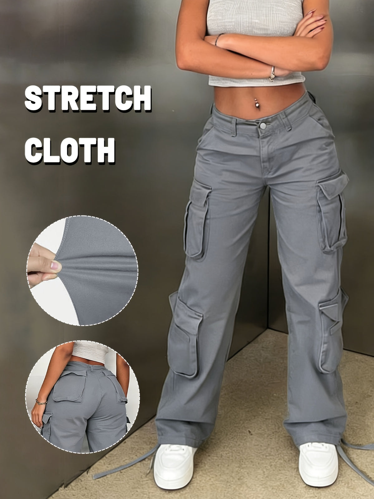 Y2K Retro Washed Cargo Pants Women Multi Pocket Street Travel Casual Vintage Basic Work Trousers Chic