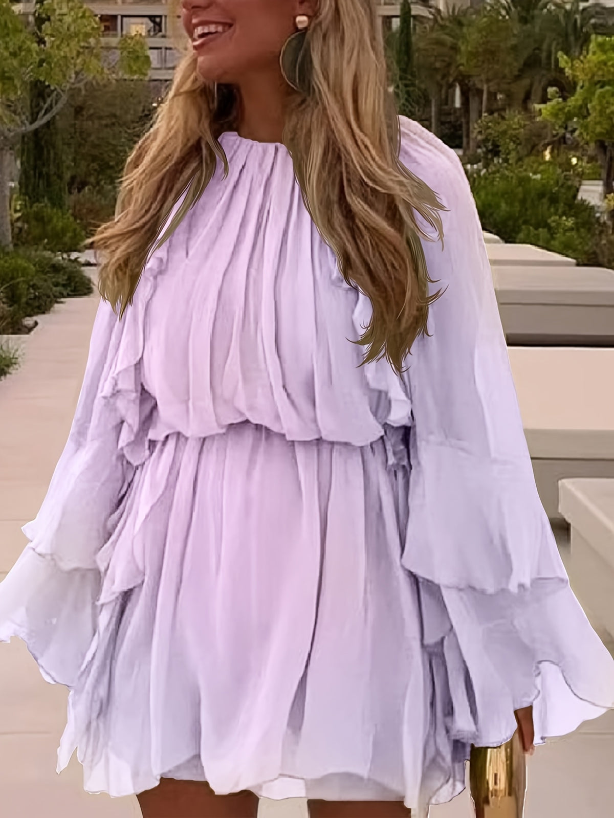 Layered Ruffle Chiffon A-Line Dress Women Loose Flowy Semi-Sheer Casual Vacation Spring Summer Dress S-XXL