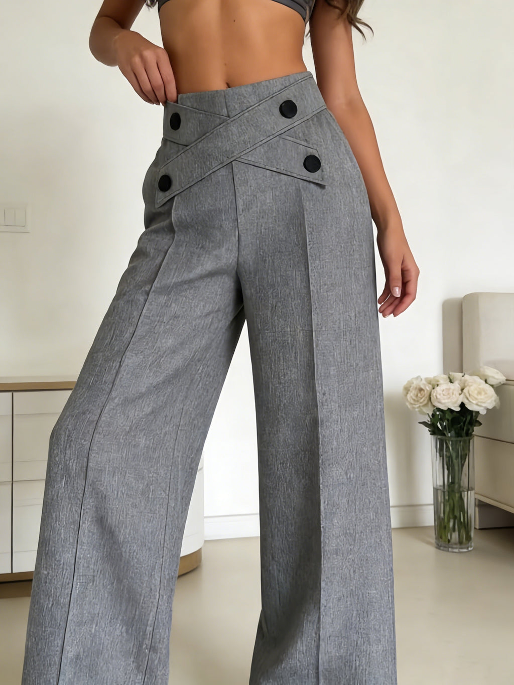 Straight Leg Dress Pants Women Button Closure Elegant All-Season Office Business Casual Daily Wear Easy Care Formal Bottoms S-XXL